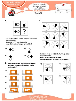 ilkokul 1. Sınıf Bilsem Zeka Testi 